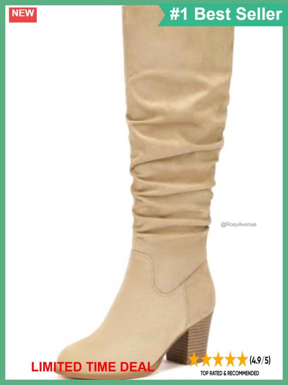 Wide Calf Slouchy Knee High Boots Faux Suede Tall Chunky Heel Boots